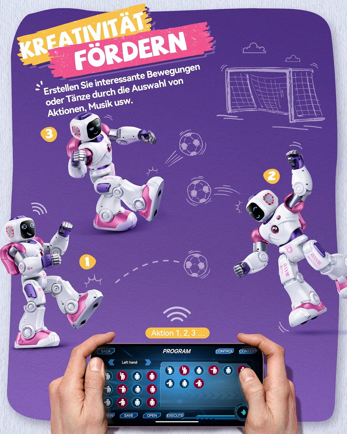 Intelligenter programmierbarer RC-Roboter für Kinder, Pink + Lila