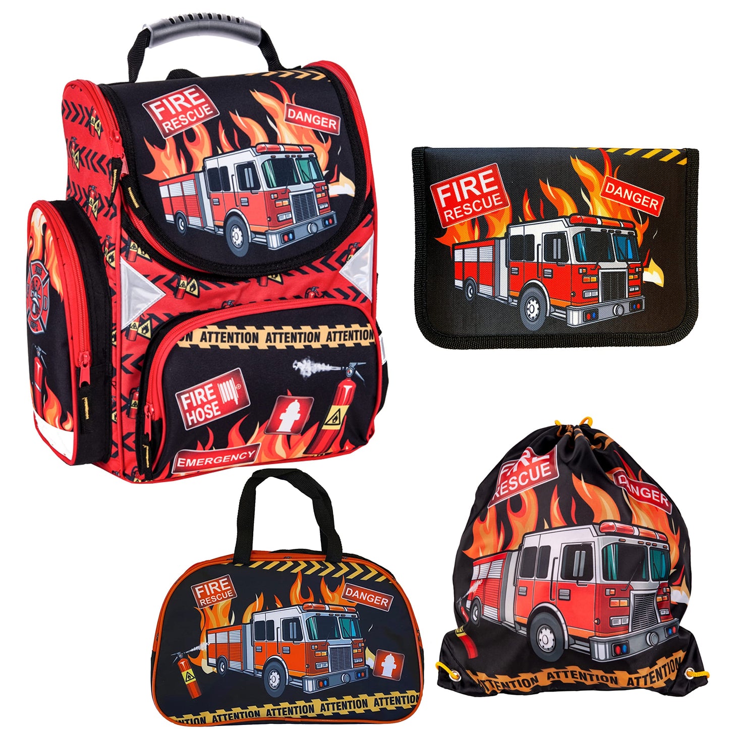 4-teiliges Feuerwehr Schulranzen-Set, 4er-set (V2)