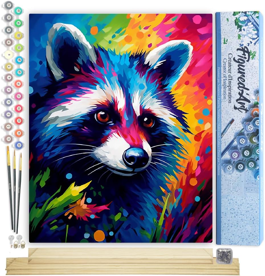 Malen nach Zahlen Set Waschbär, Waschbär Farbenfroh Abstrakt 40x50cm Mit Keilrahmen (nicht gespannt)