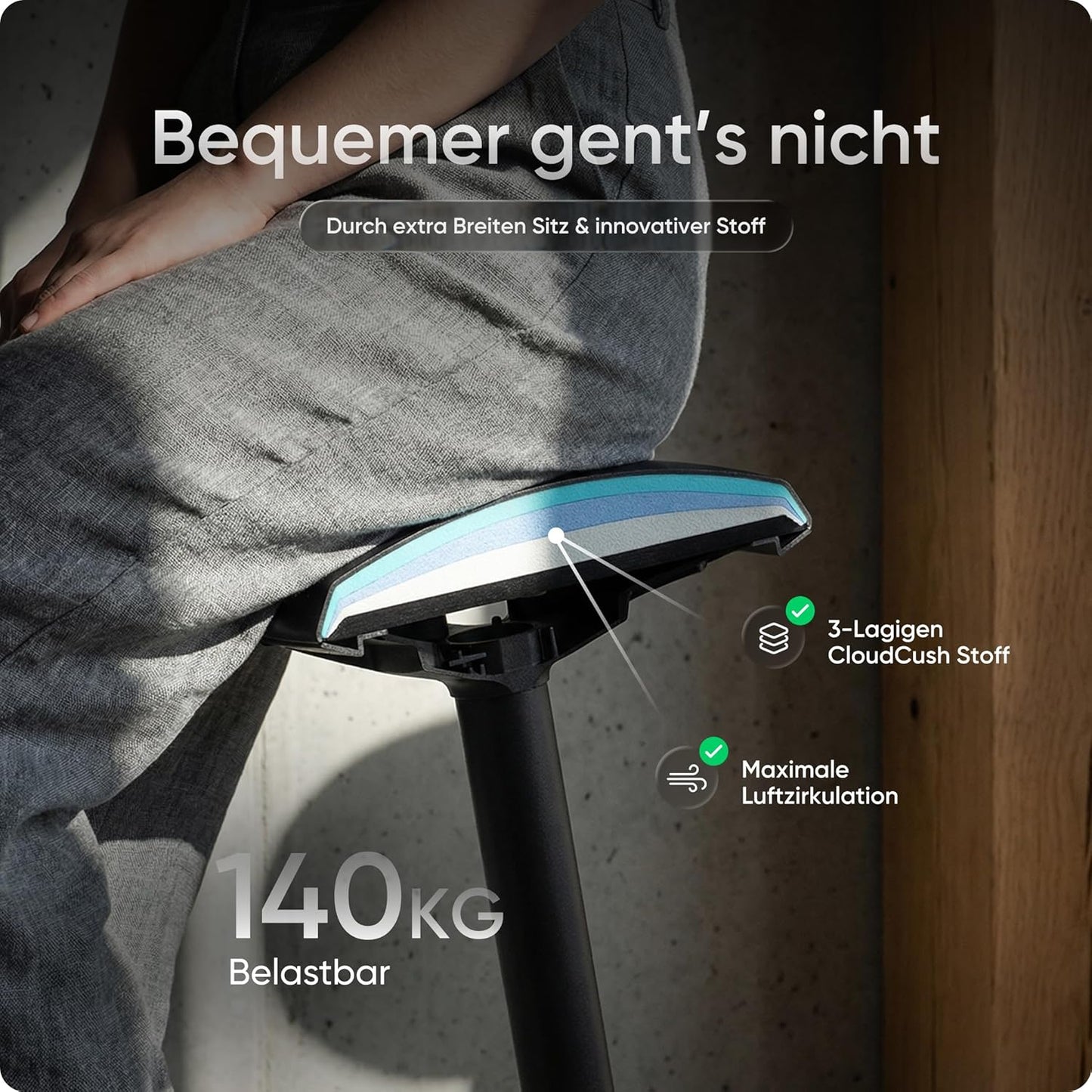 Ergonomischer Stehhocker, höhenverstellbar, Schwarz
