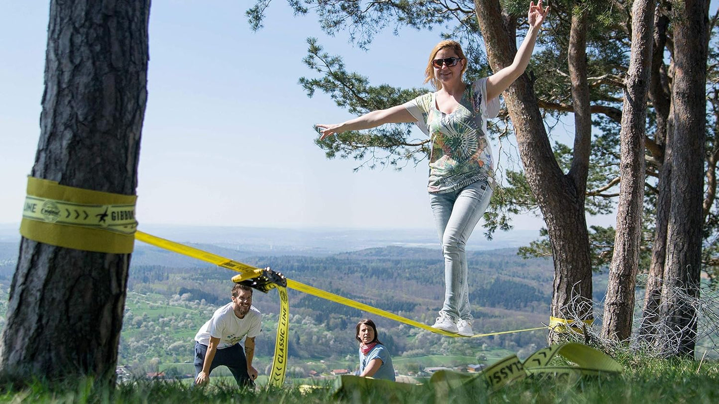 Slackline Set Classic, 15m Komplettset, Gelb STANDARD Gibbon Slacklines Classic