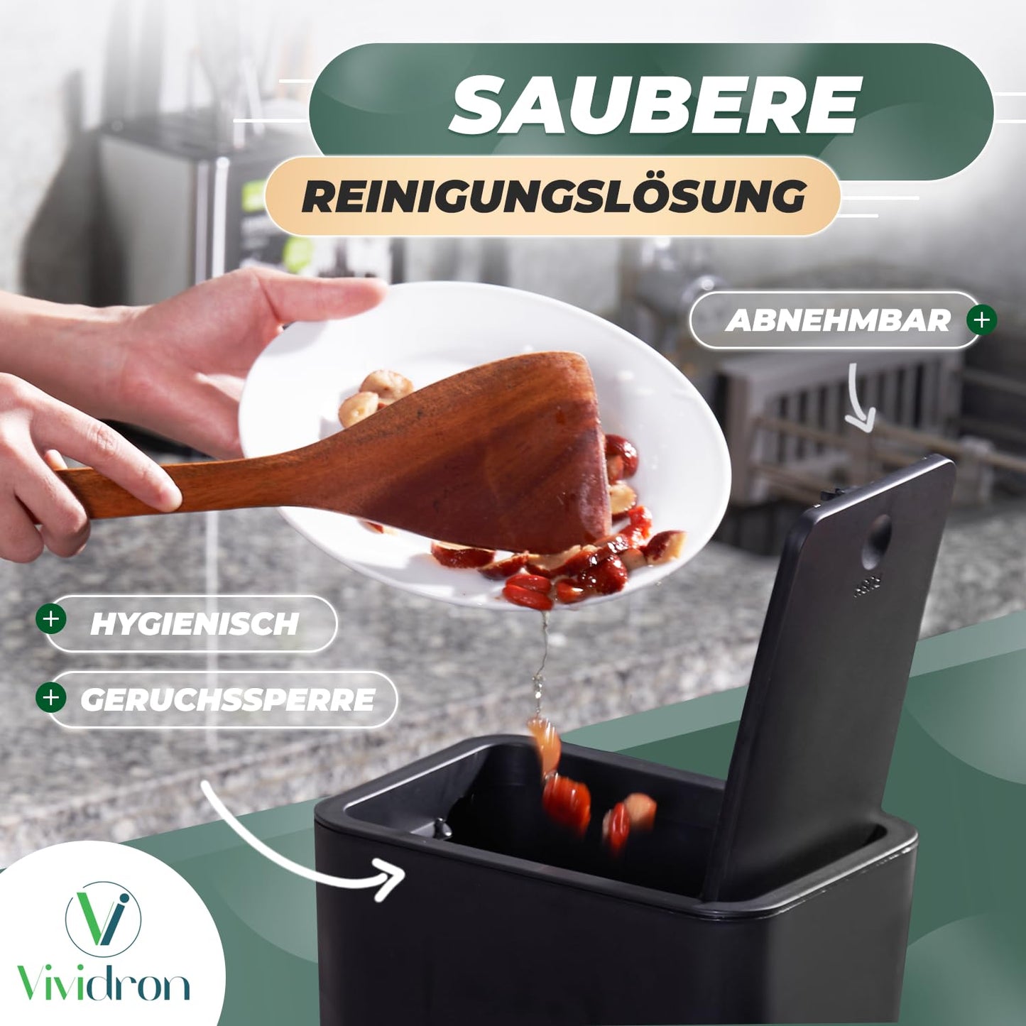 Mülleimer mit Druckdeckel, Schwarz