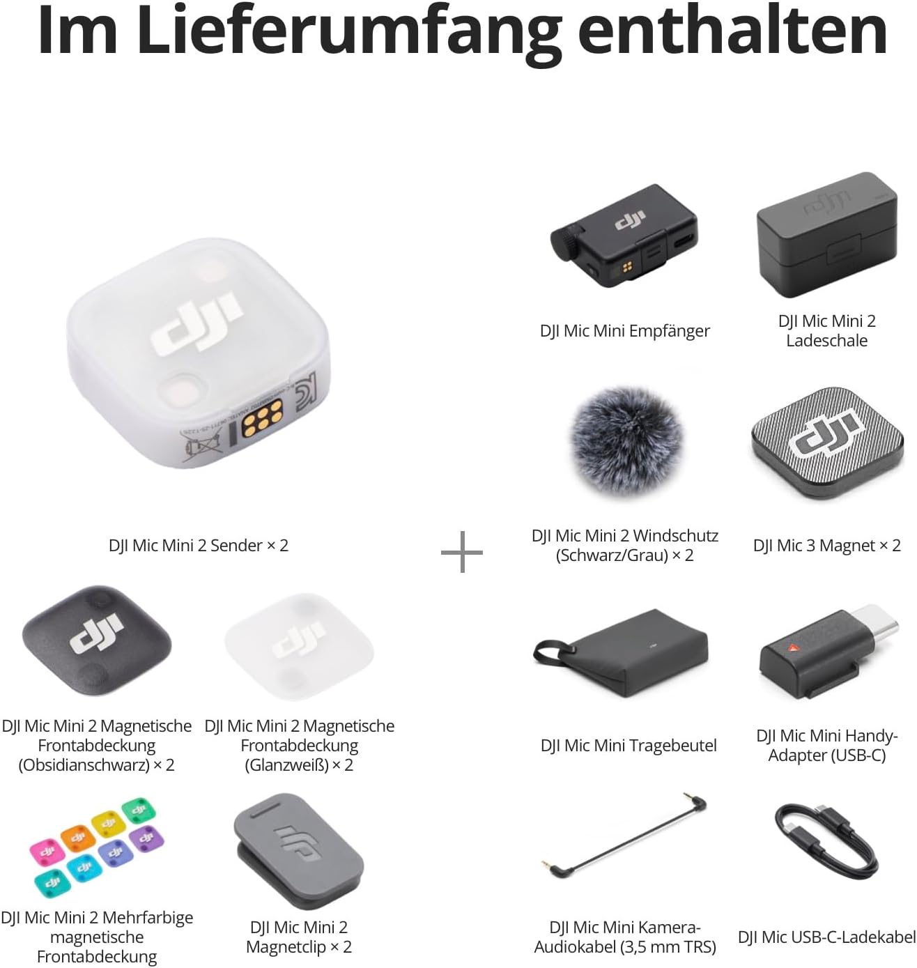 Mic Mini 2 Lavalier-Mikrofon-Set mit Ladeschale, Standard Creator DJI Mic Mini 2 (2 TX + 1 Standard RX + Ladeschale)