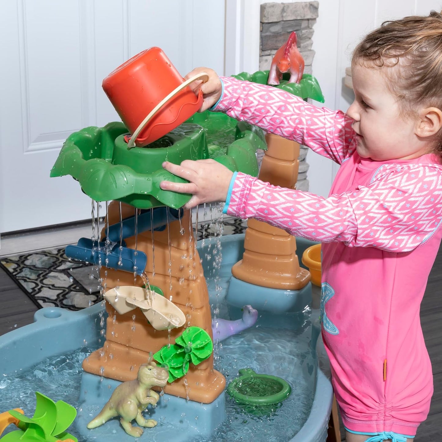 Dino Showers Wasserspieltisch mit Zubehör (13-teilig), Braun