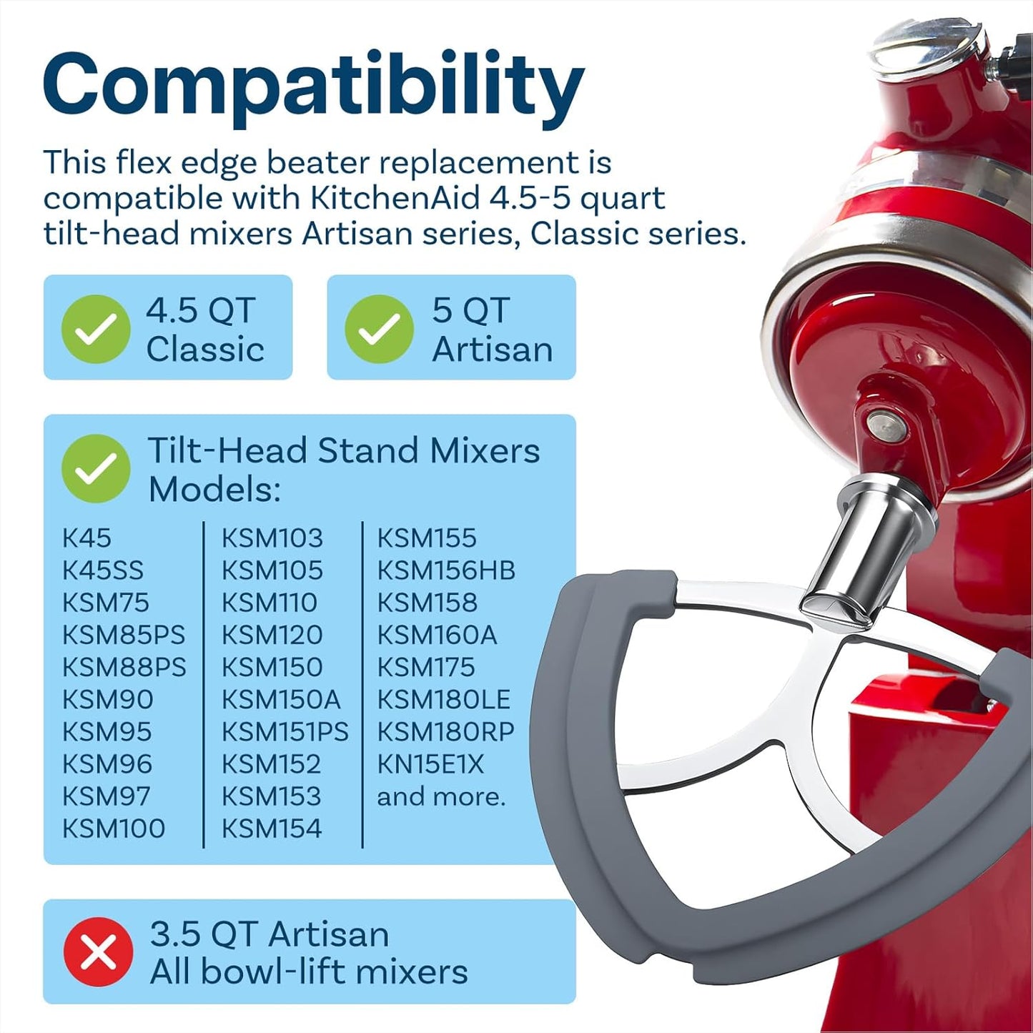 Flex Edge Rührer für KitchenAid Standmixer, Flex Edge Rührer Edelstahl