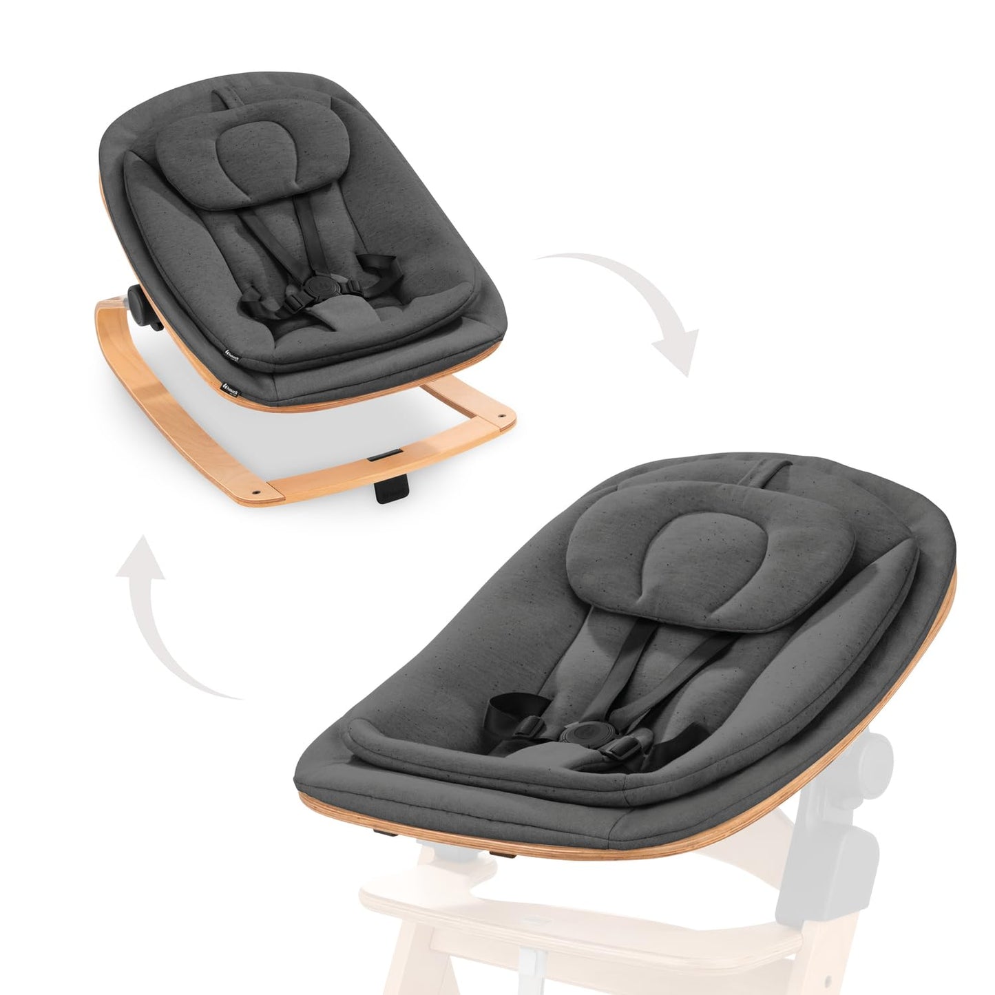 Highchair Bouncer Eco, Ergonomische Babywippe, Eco Deep Grey 5-Punkt-Gurt