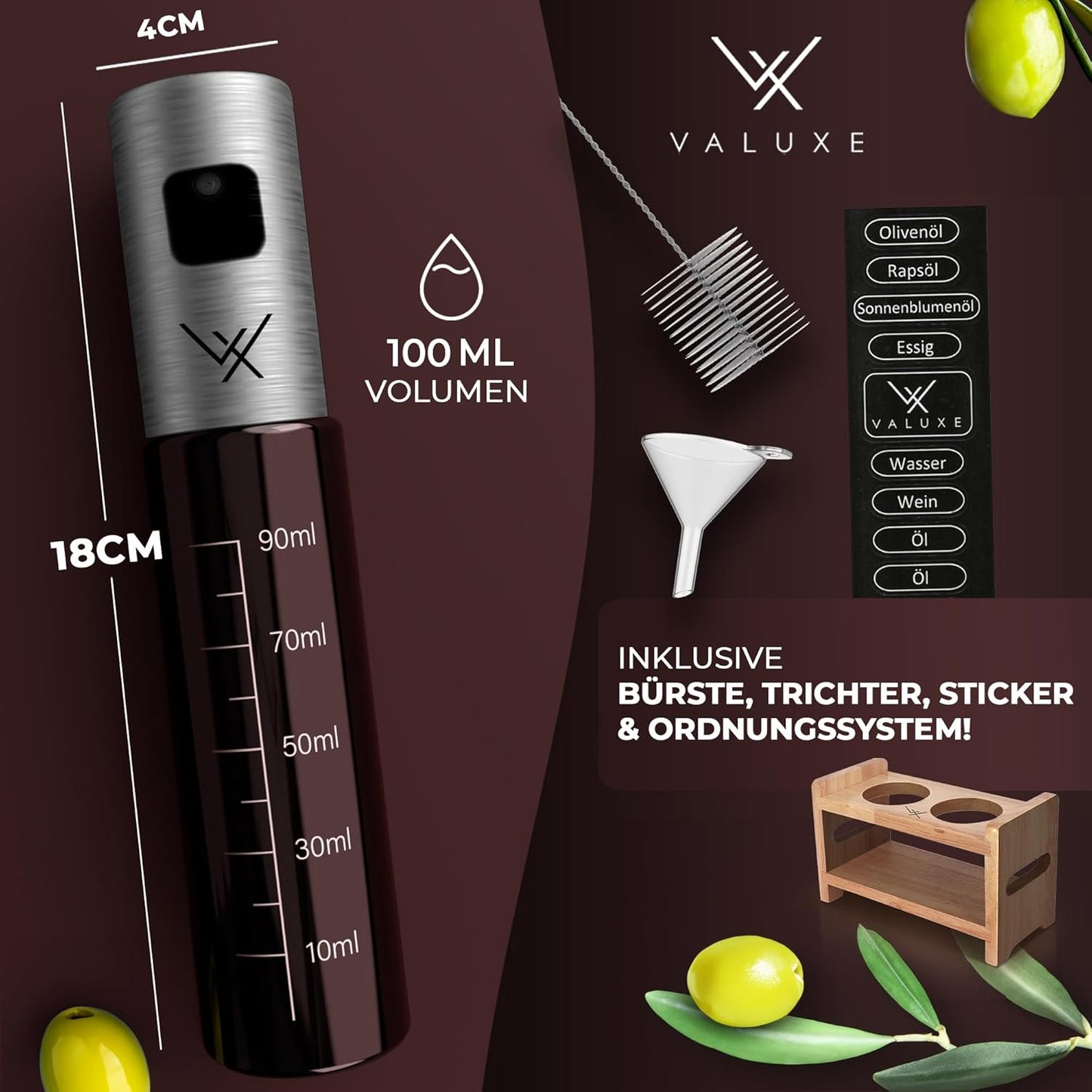 Ölsprüher-Set für Speiseöl & Essig mit Ordnungssystem, 2er Gesamtpaket