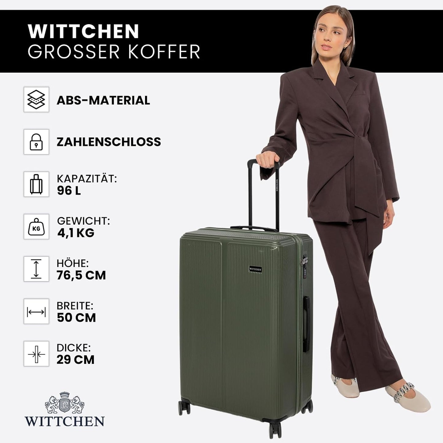 Hartschalen-Trolley XL mit Zahlenschloss, Khaki Großer Koffer - XL