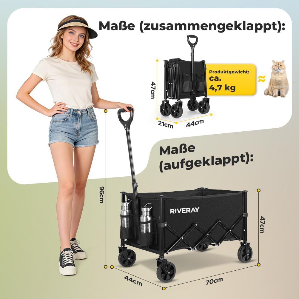 Faltbarer Bollerwagen mit All Terrain Rädern, 120L