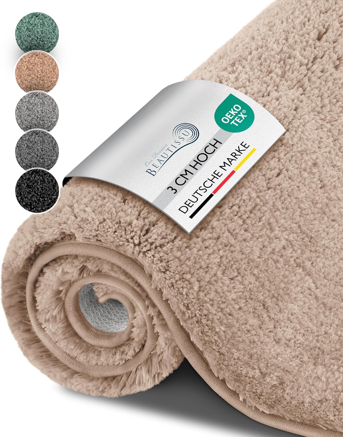 Rutschfeste Badematte, Fussbodenheizung geeignet, 70 x 120 cm, 70 x 120 cm Natur