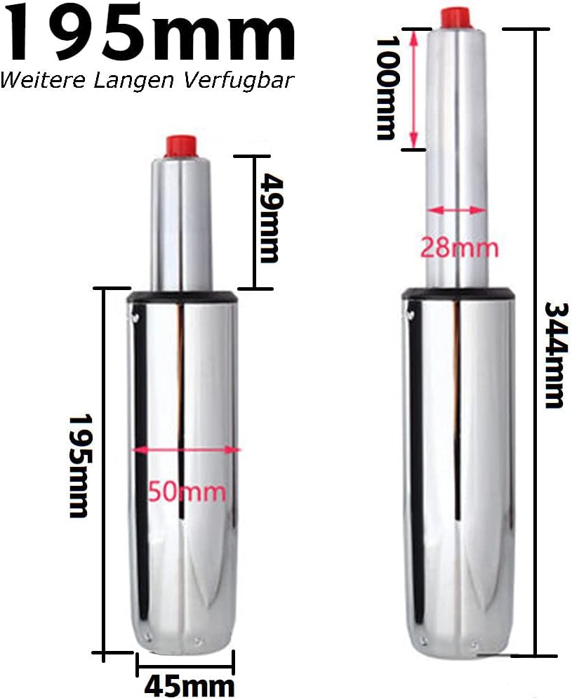 Gasfeder für Bürostühle belastbar bis 200kg, 195mm Chrom