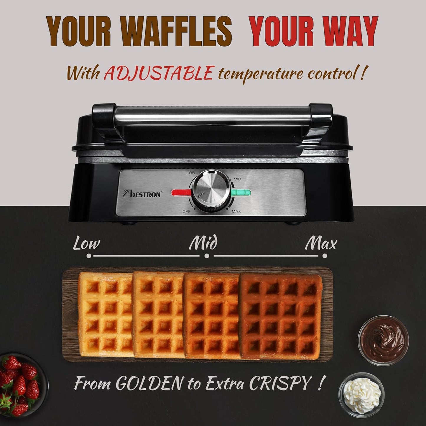 Belgisches Waffeleisen für 4 Waffeln, 4 Waffeln Silber