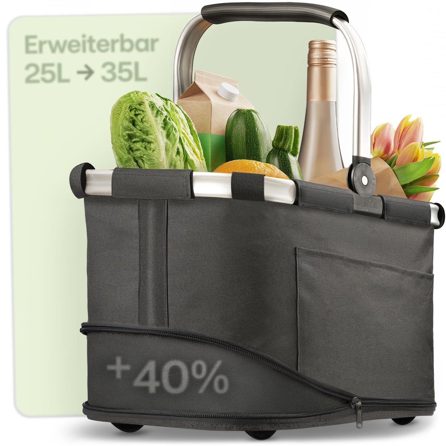 Faltbarer Einkaufskorb, Schwarz L