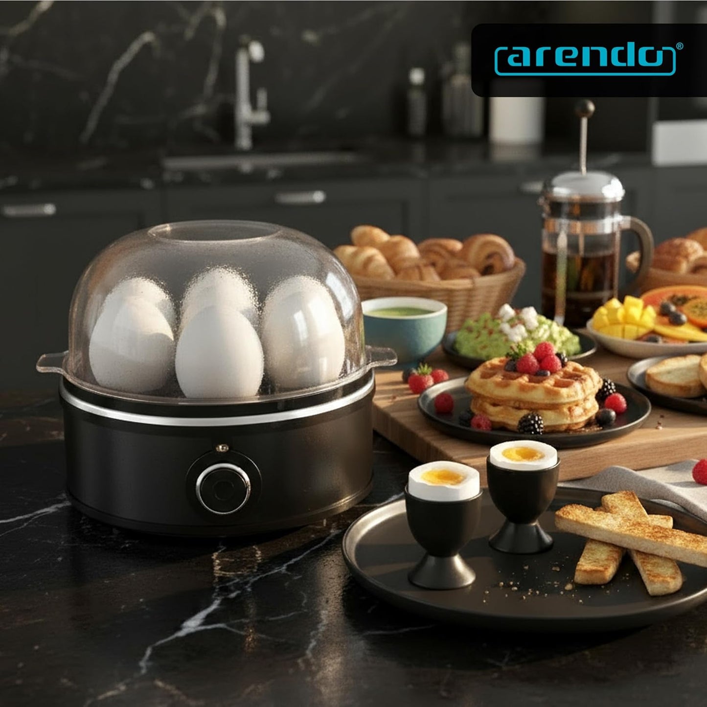 Eierkocher mit Einsätzen für pochierte Eier & Omelette, B: Schwarz