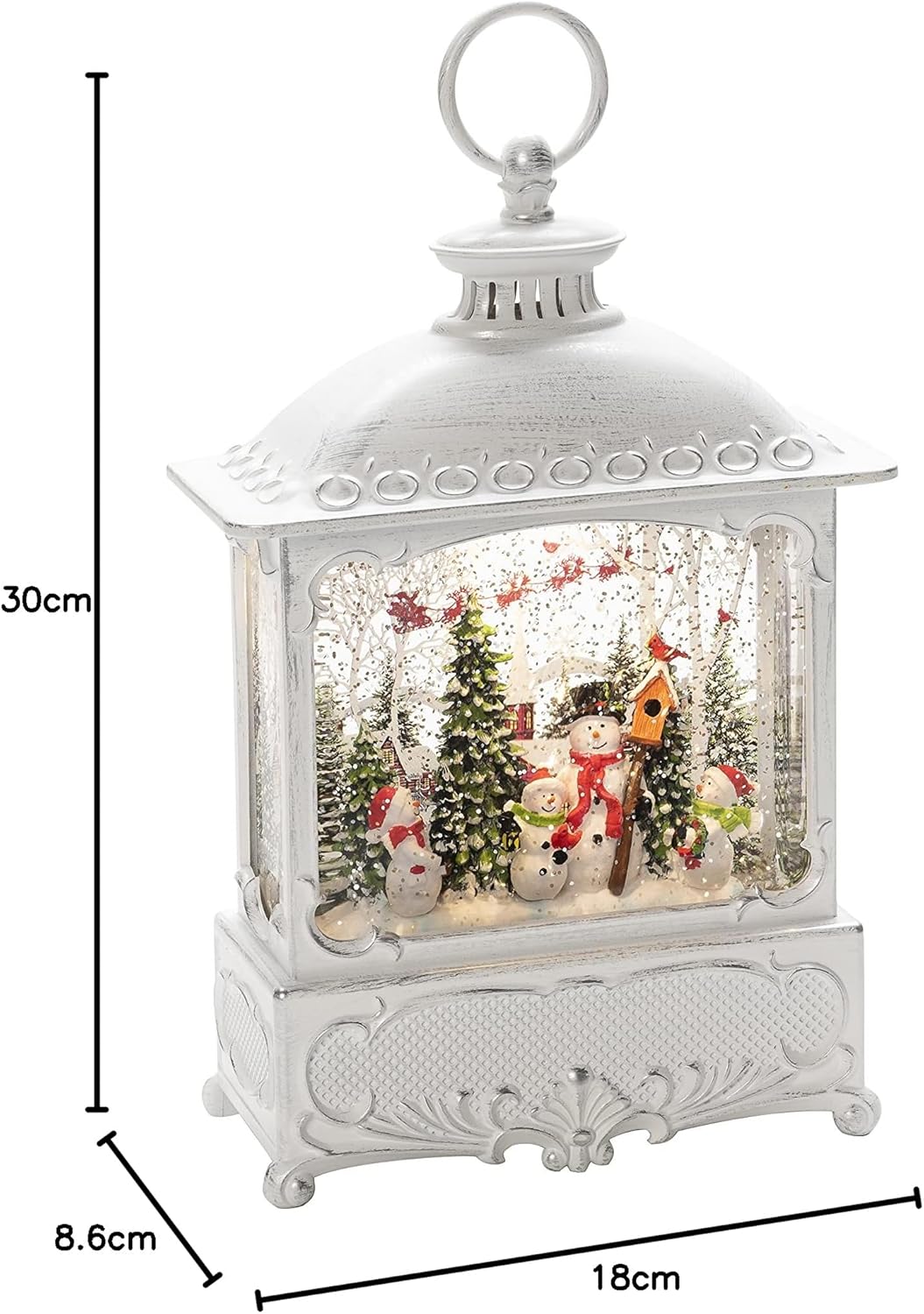 Laterne "Schneemänner mit Vogelhaus", Weiss Schneemann u. Vogelhaus