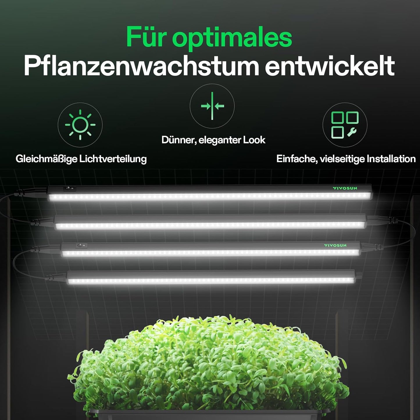 8er-Set T5 LED-Pflanzenlampen mit Timer & Dimmer, 60cm-8er Set