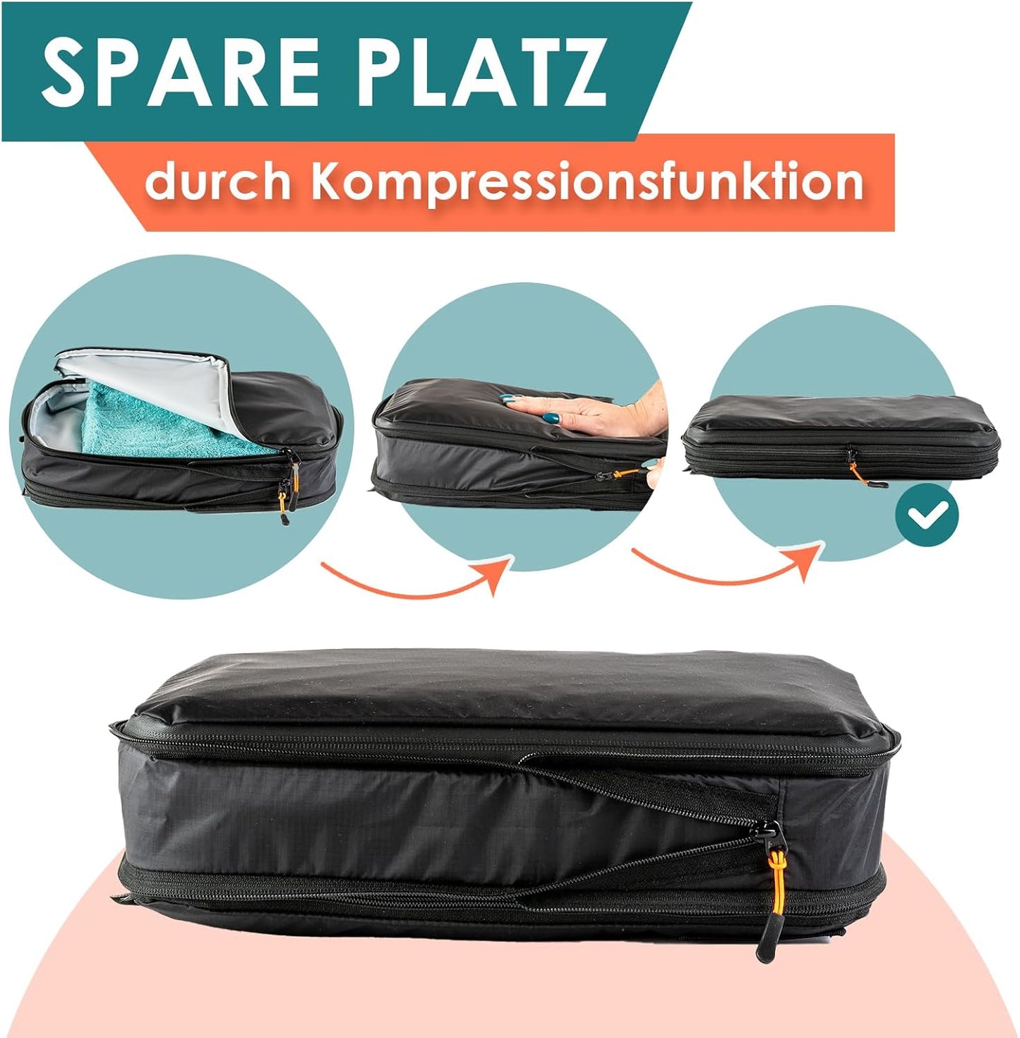 8-teiliges Kompressions-Packwürfel-Set, Schwarz 8-teiliges Set