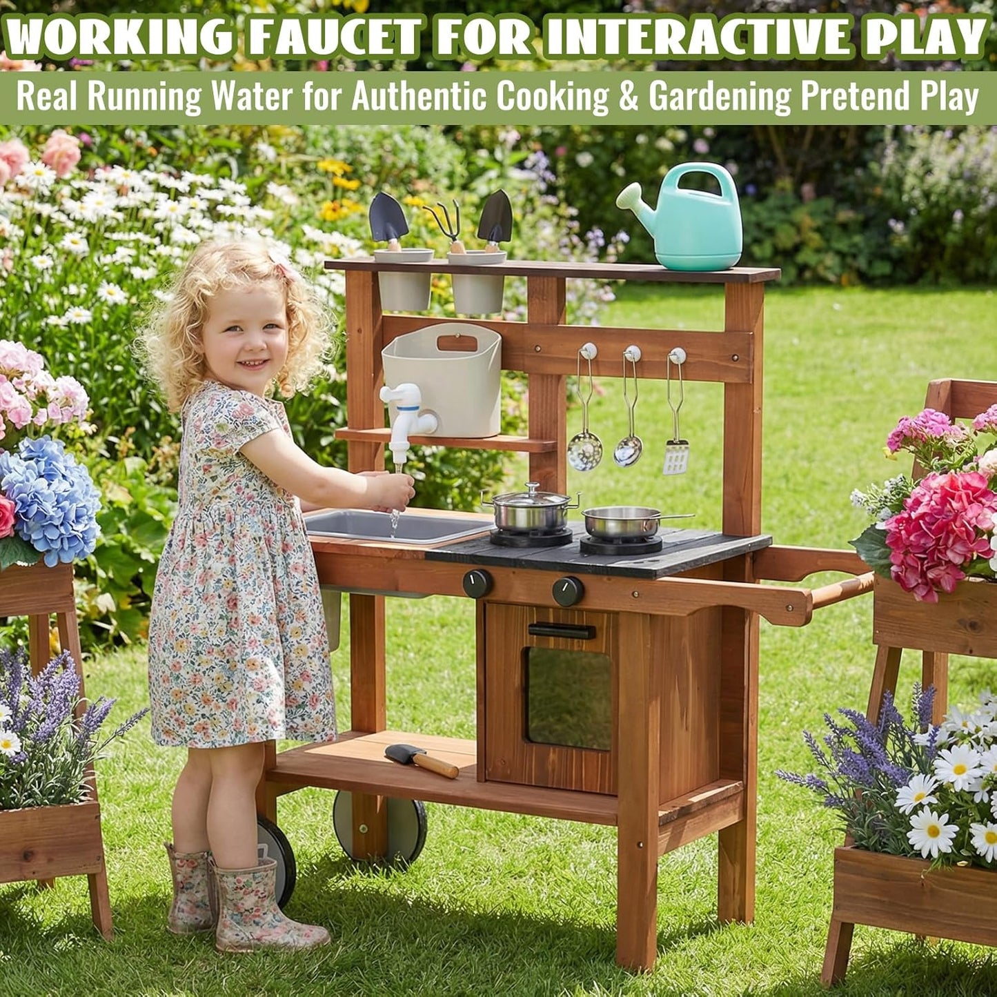Outdoor-Matschküche mit Rädern und Zubehör