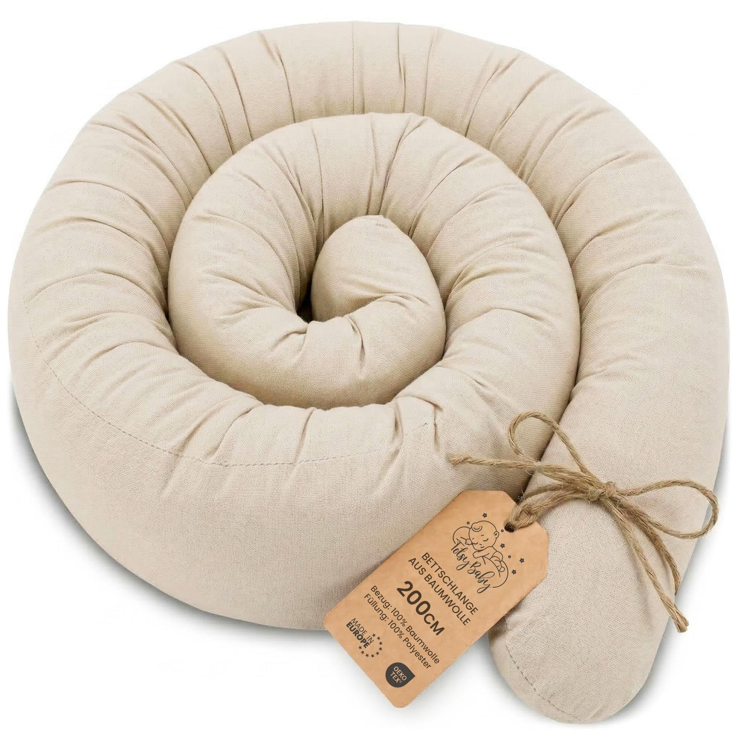 Bettschlange mit waschbarem Bezug, Hellbeige 200 cm