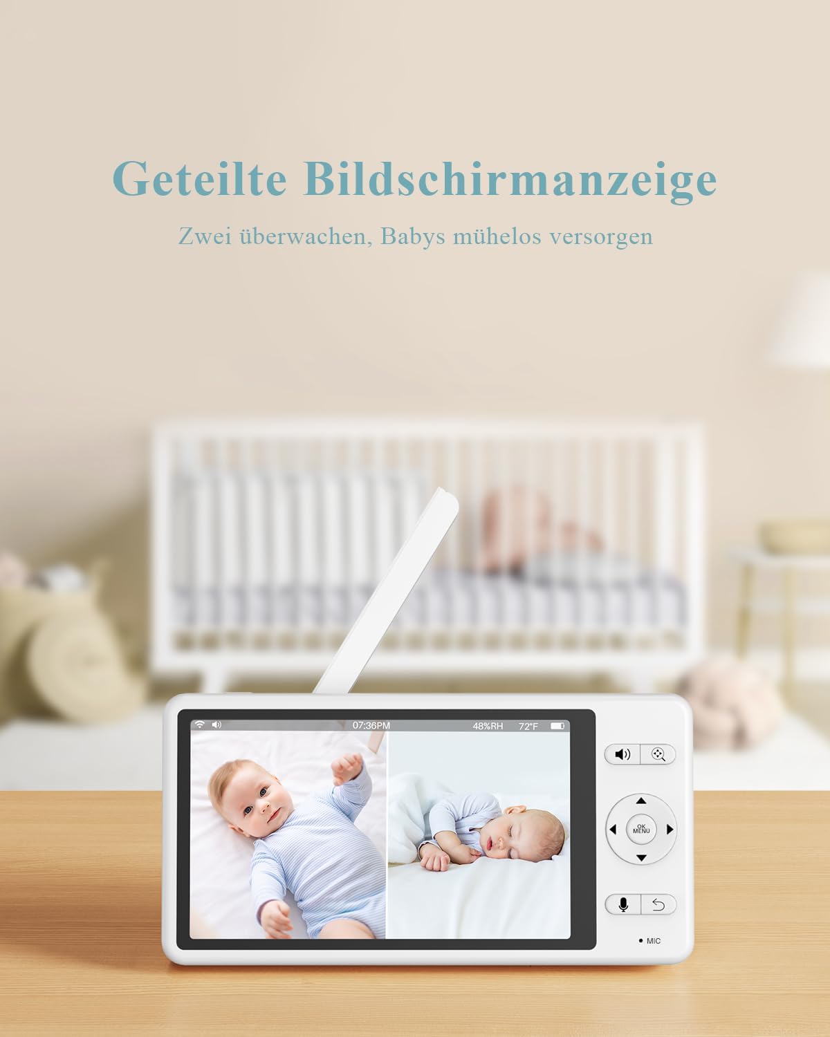 2K Babyphone mit Kamera und App, 5,5 Zoll Display, Blau-2 Packung