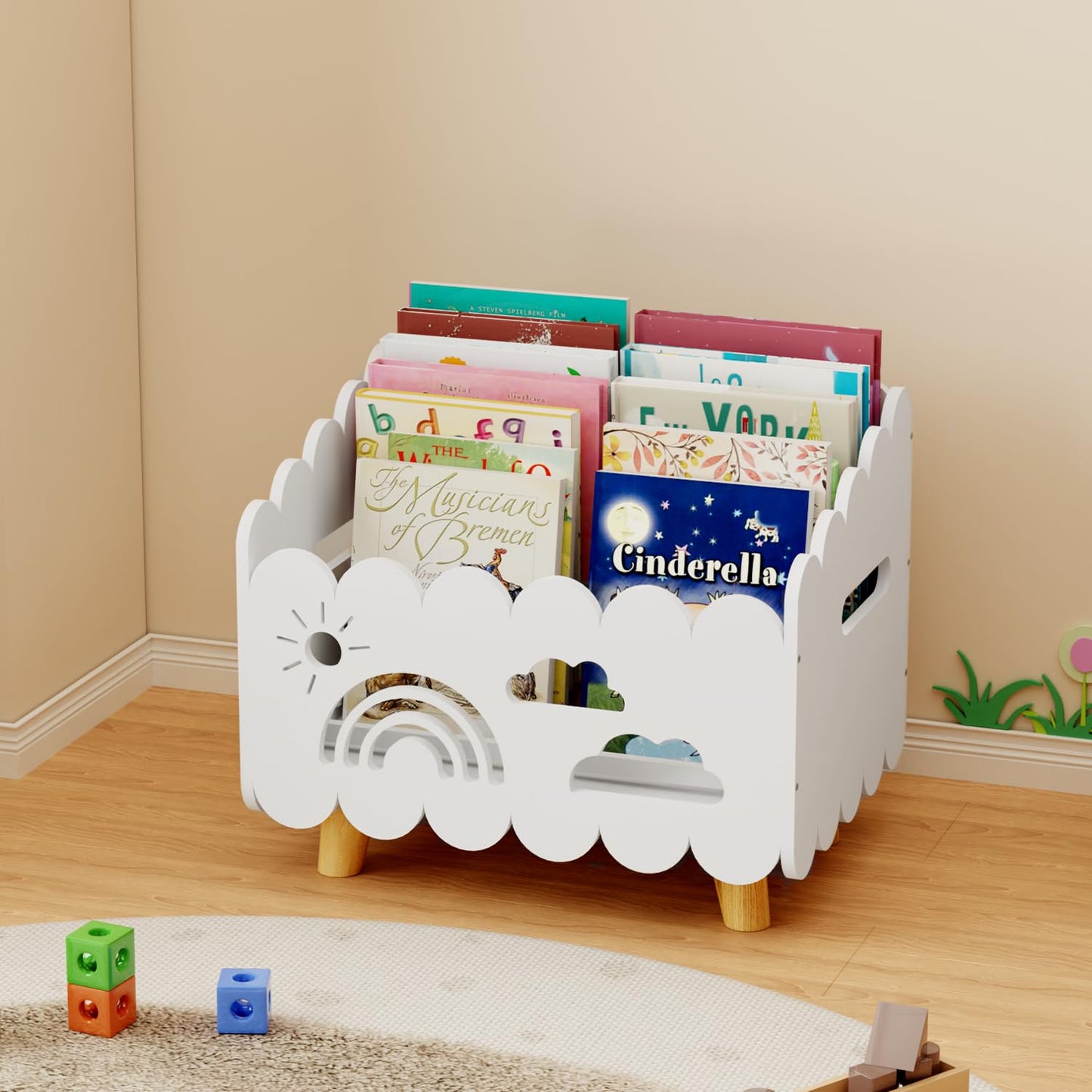 Kinder Bücherregal aus Holz für Leseecke, Weiss - Standard (Stationär)