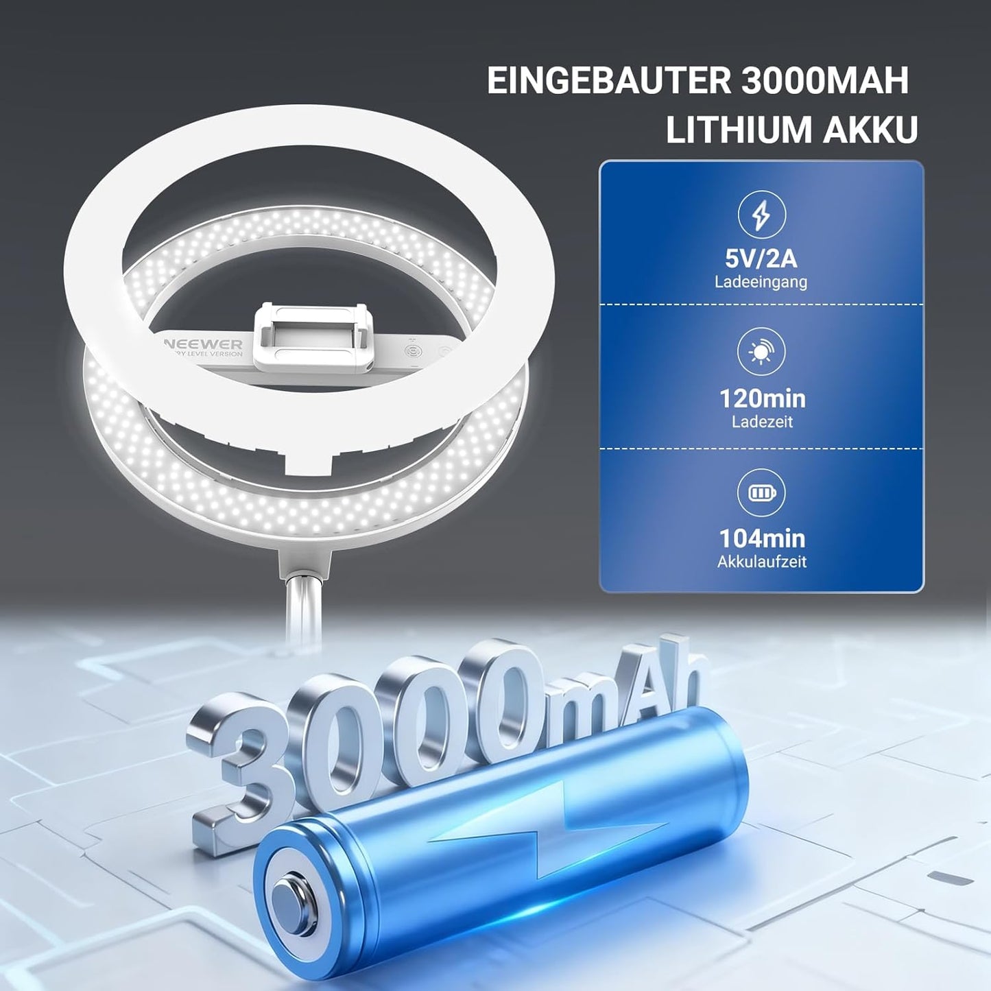 LED Selfie Ringlicht N17 mit Tischständer und Handyhalter, Weiss 10" mit Tischstativ