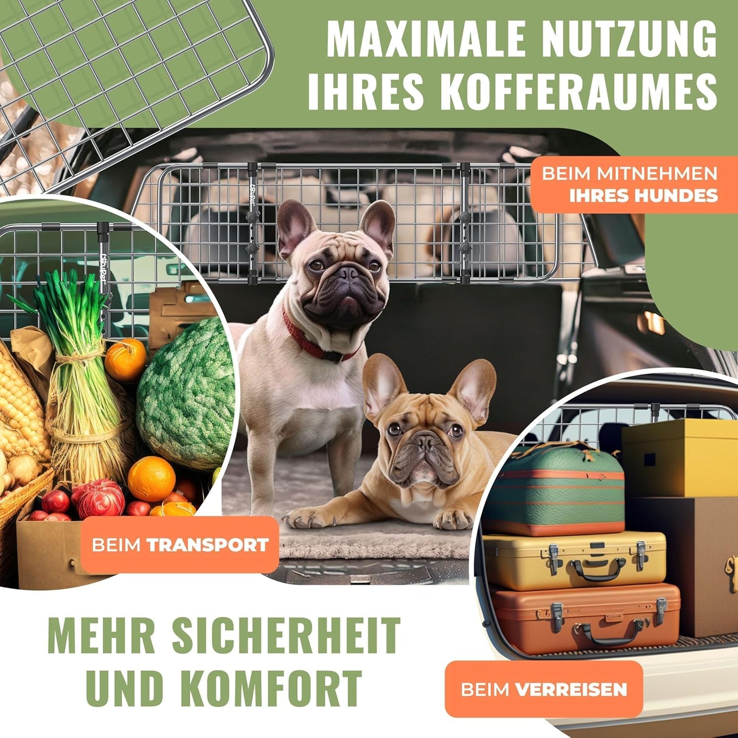 Hundegitter für Auto-Kofferraum, verstellbar, Anthrazit