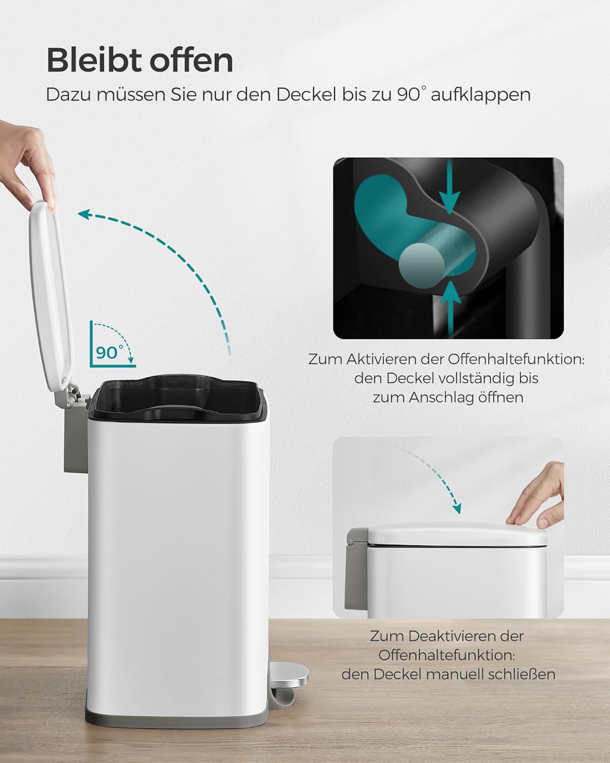 Tretmülleimer mit Softclose, Treteimer aus Stahl 20L weiss
