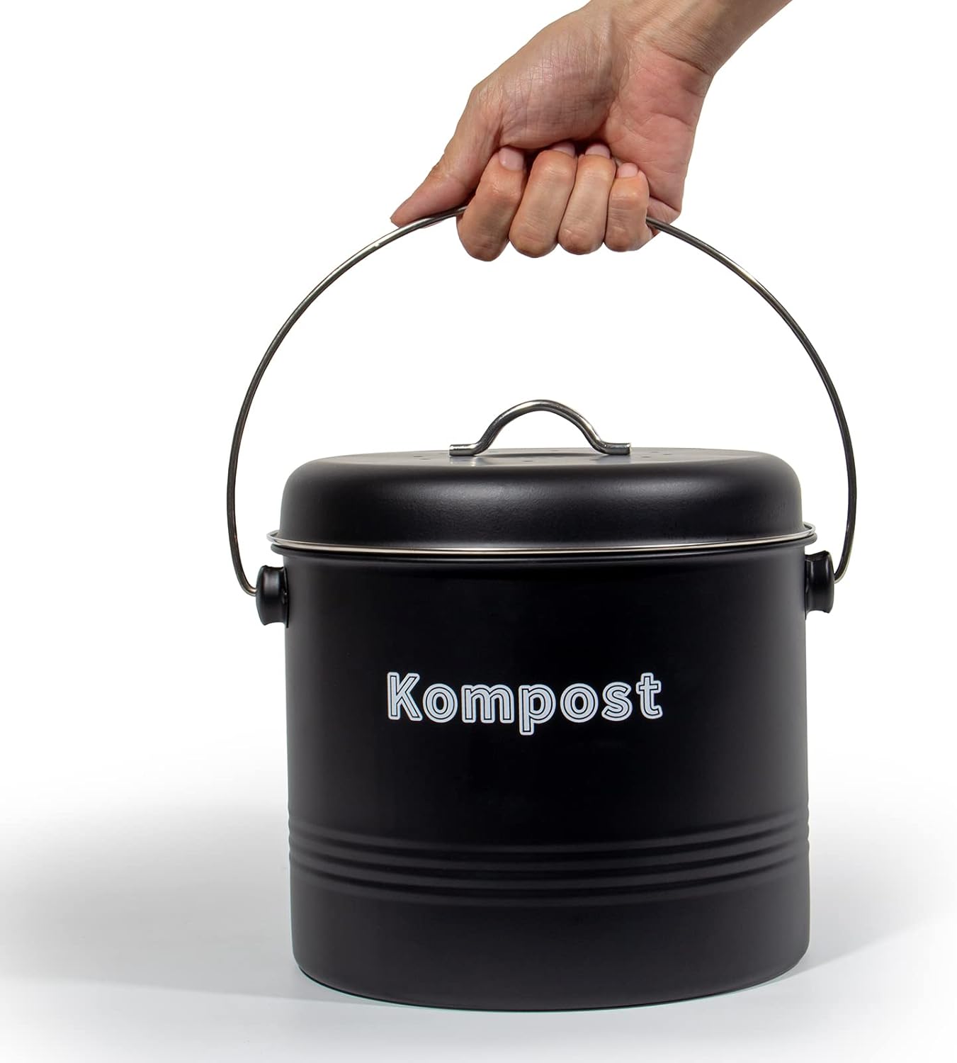 Biomülleimer mit Aktivkohlefilter, 7 Liter, Mattschwarz
