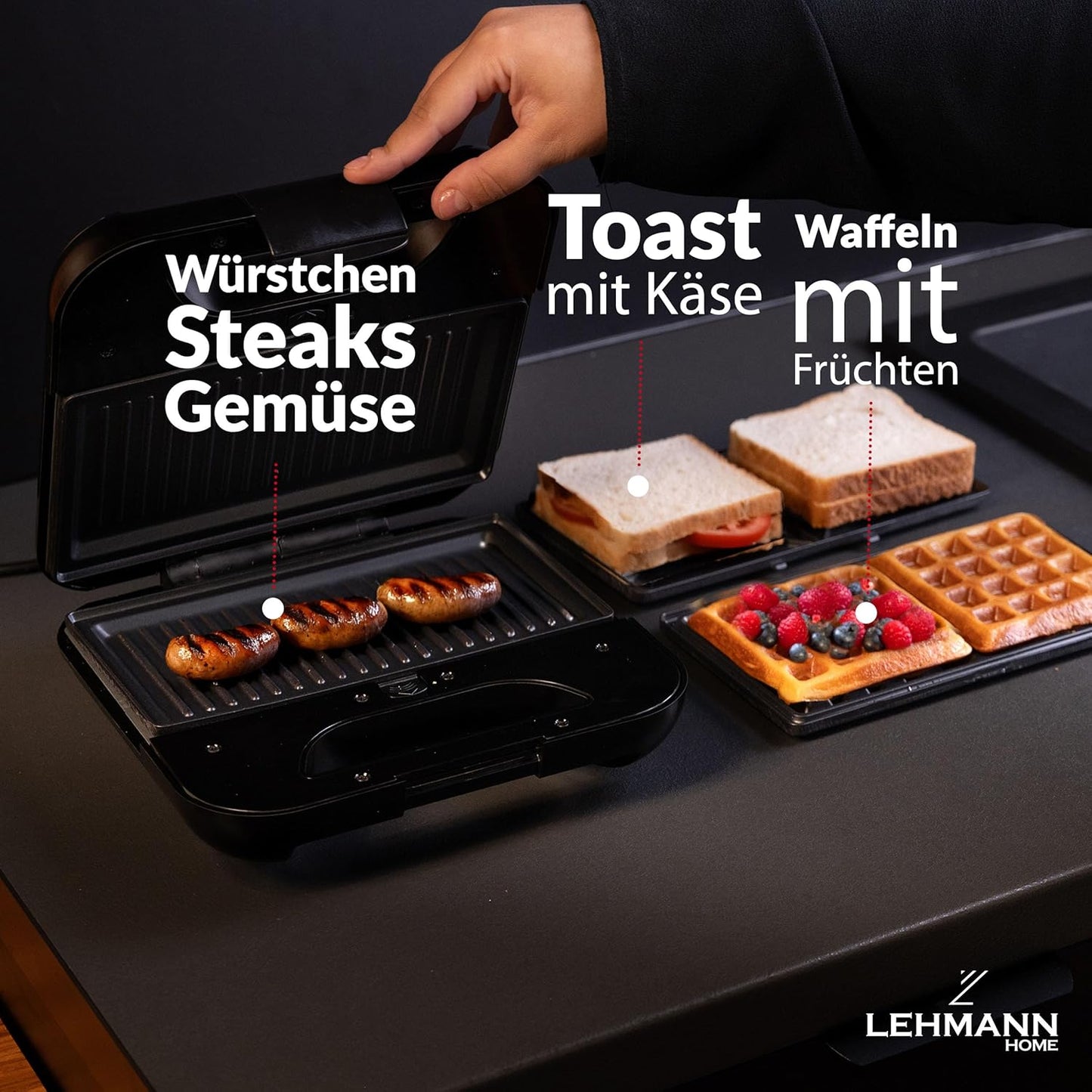 3-in-1 Sandwichmaker mit austauschbaren Platten