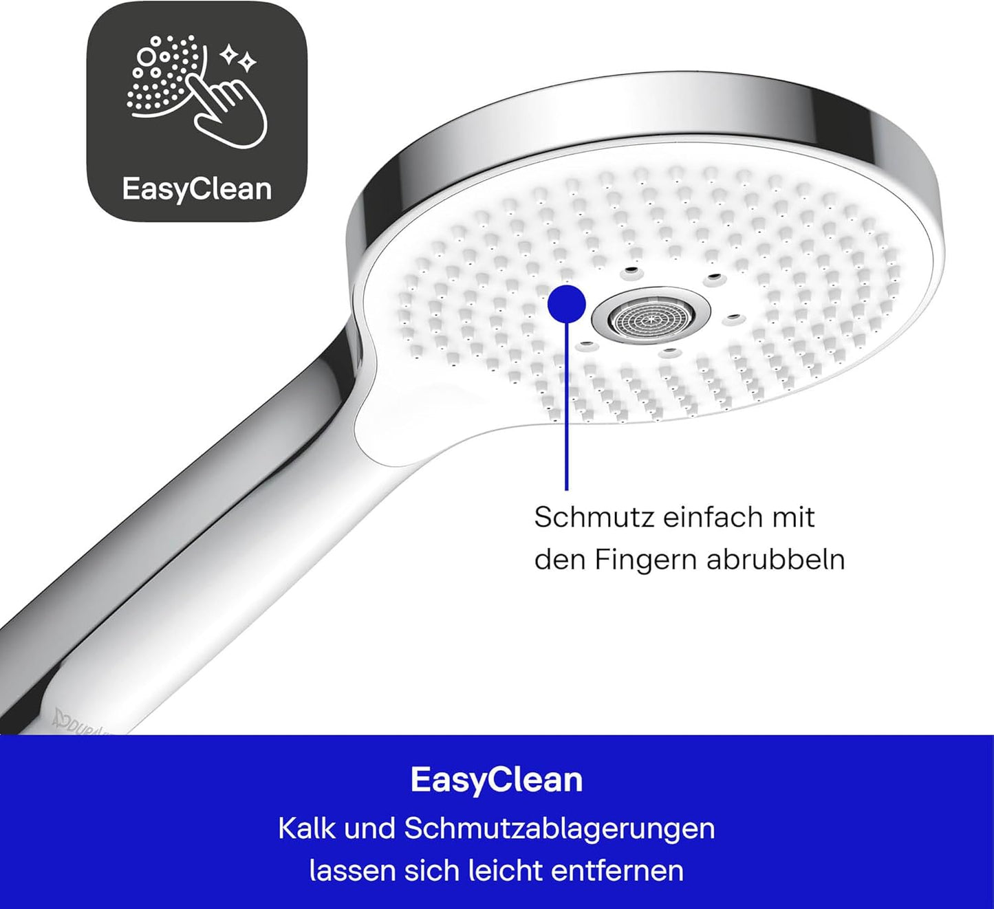 Duschkopf MinusFlow, wassersparend (MinusFlow), mit 3 Strahlarten (Click!) Chrom/Weiss