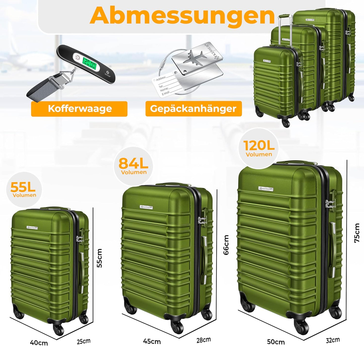 Hartschalenkoffer-Set, Khaki - 3er Set