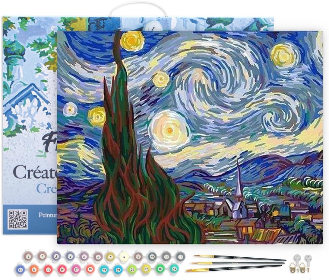Malen nach Zahlen Van Gogh - Sternennacht, Van Gogh Sternennacht 40x50cm Mit Rahmen (bereits gespannt)