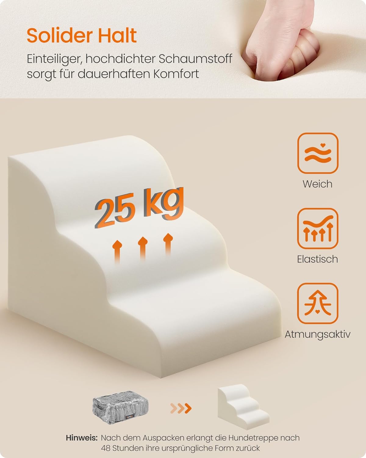 Haustiertreppe mit 3 Stufen, rutschfest und waschbar, 3 Stufen (57T cm)