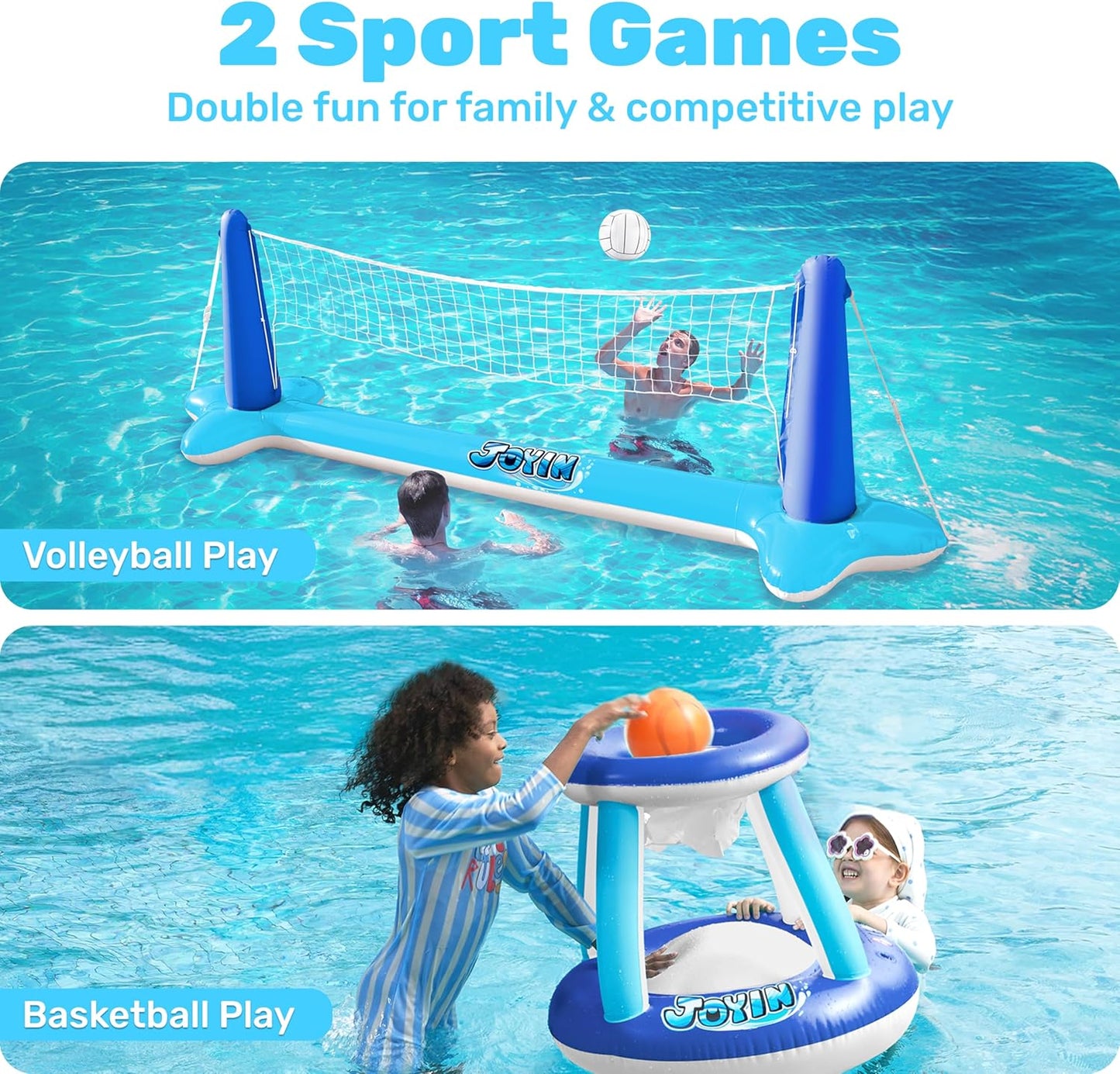 Aufblasbares Pool-Spielset mit Volleyball & Basketball, Dunkelblau