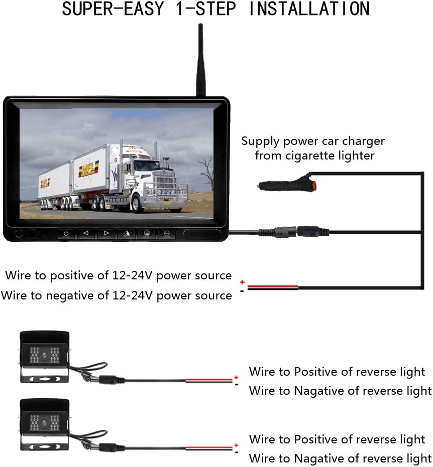 Kabellose Rückfahrkamera mit 7-Zoll HD-Monitor und 2 Kameras, mit 2 digitalen kabellosen Rückfahrkameras