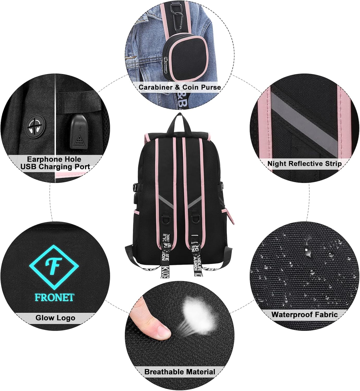 Schulrucksack mit Laptopfach, Rosa