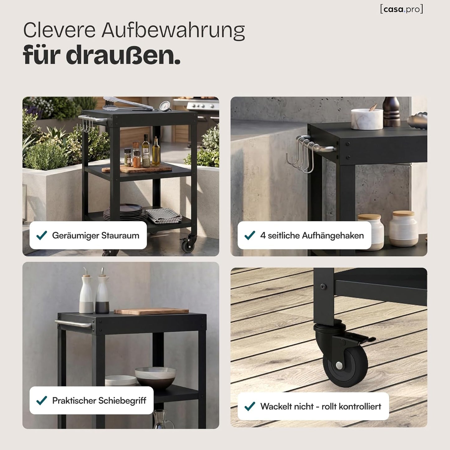 Outdoor-Servierwagen Bolognano, Schwarz