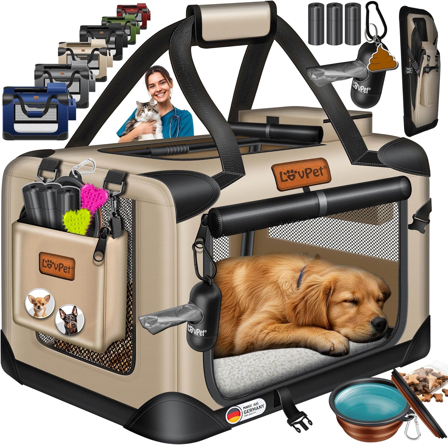 Faltbare Transportbox für Hunde und Katzen, XXXL / Beige