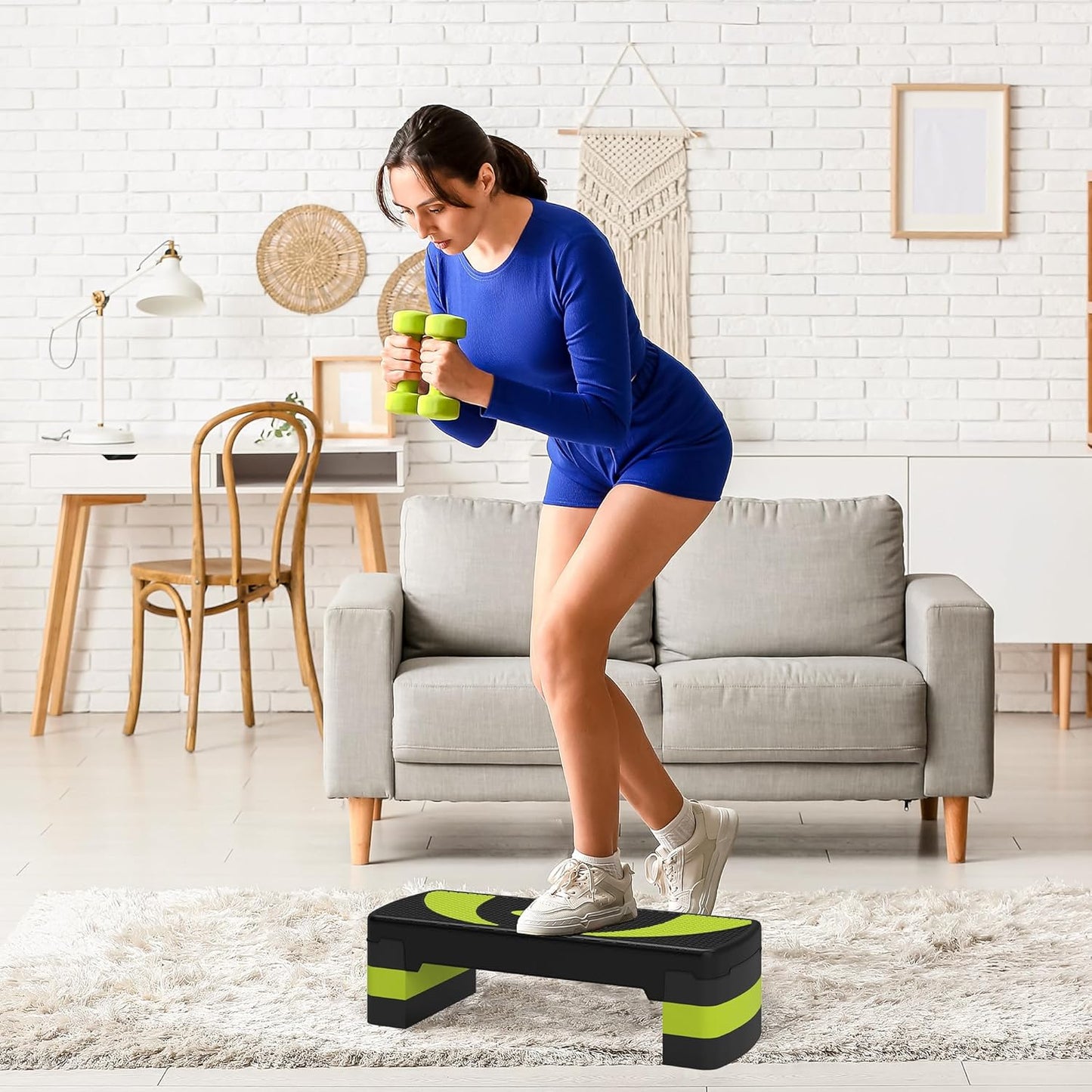 Höhenverstellbarer Aerobic-Stepper (bis 150 kg), Schwarz+Grün
