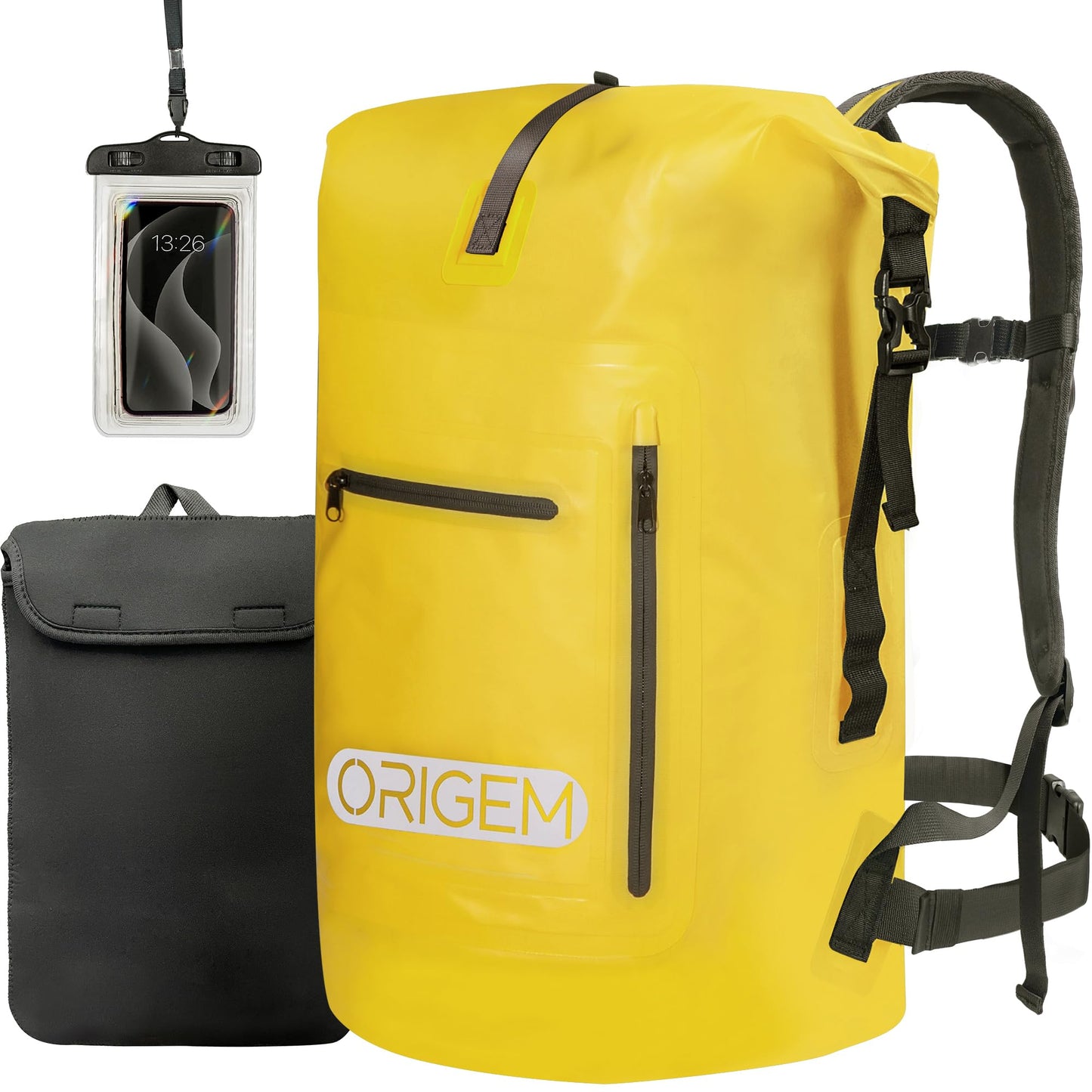 Wasserdichter Rolltop Rucksack, Gelb 35L