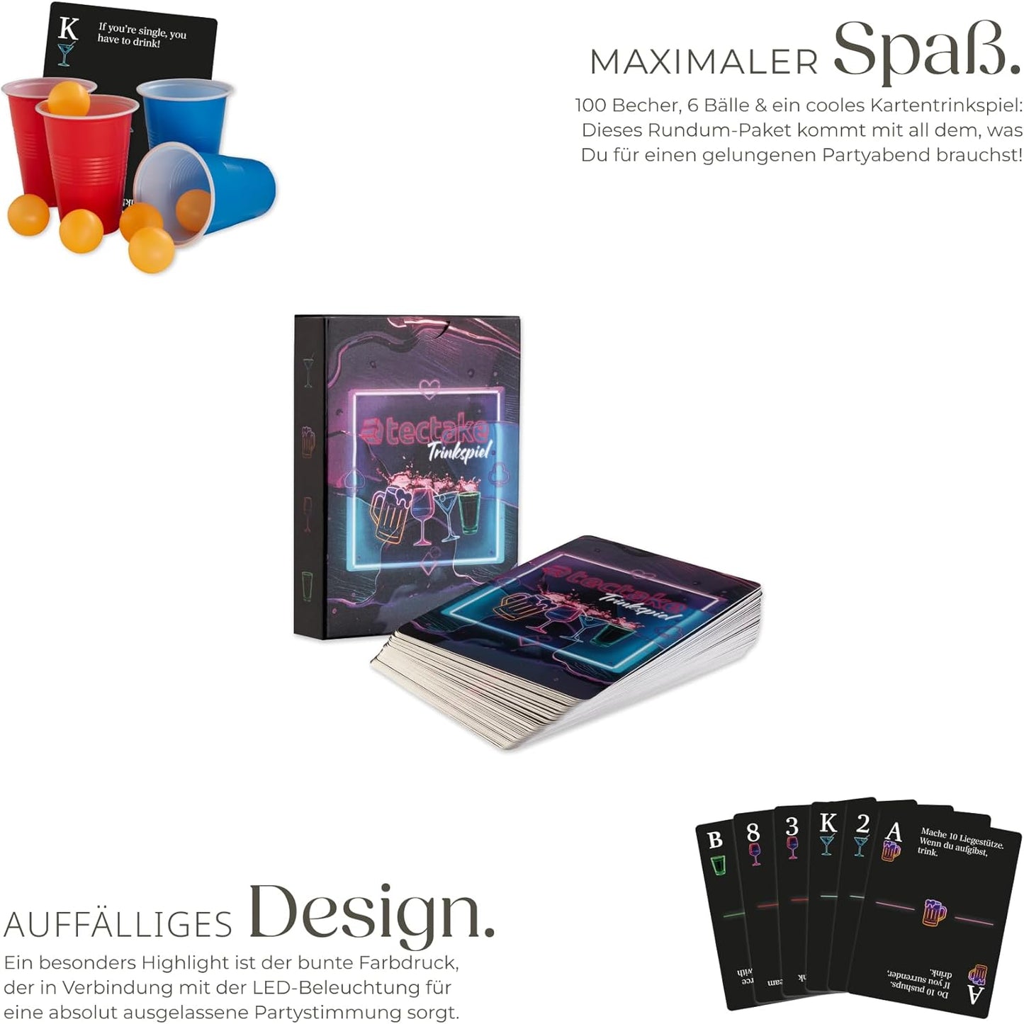 Bierpongtisch BeerWars I, LED-Beleuchtung, inkl. Kartenspiel, BeerWars I