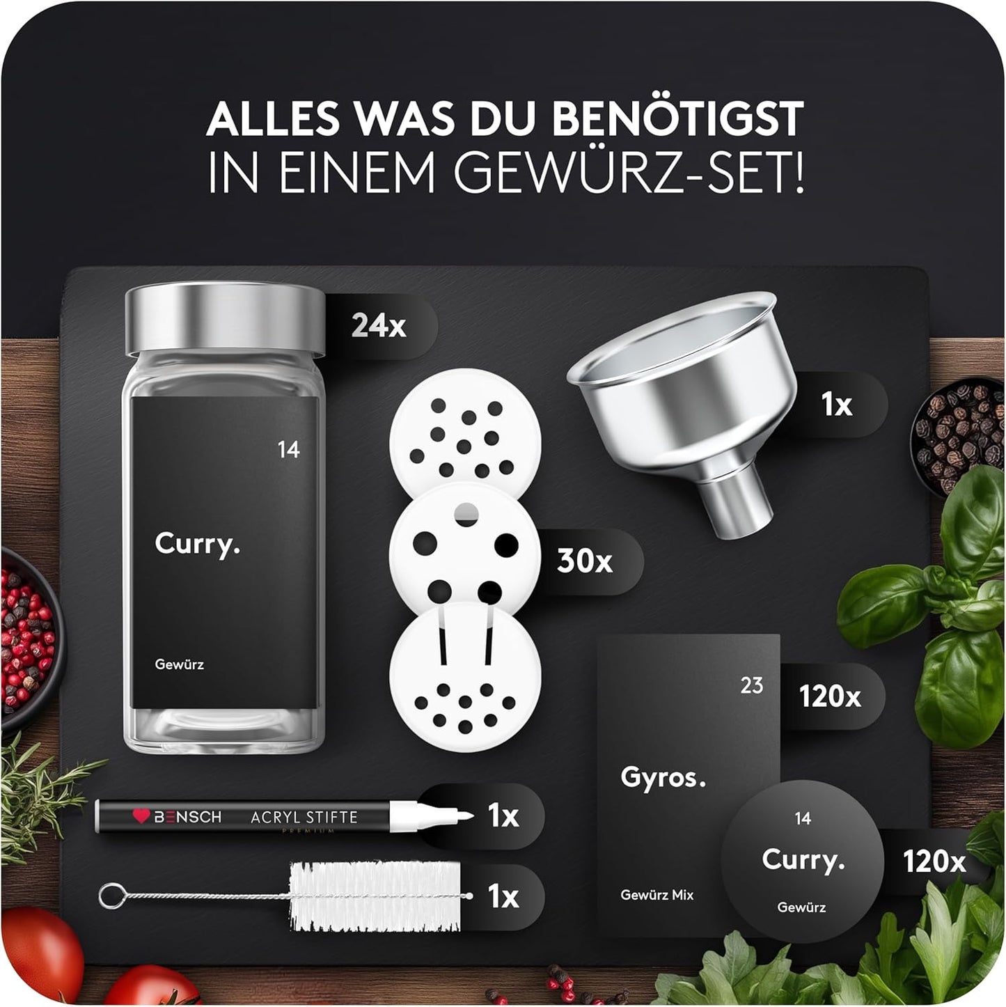 Gewürzgläser-Set mit Streueinsatz (24 Stück)