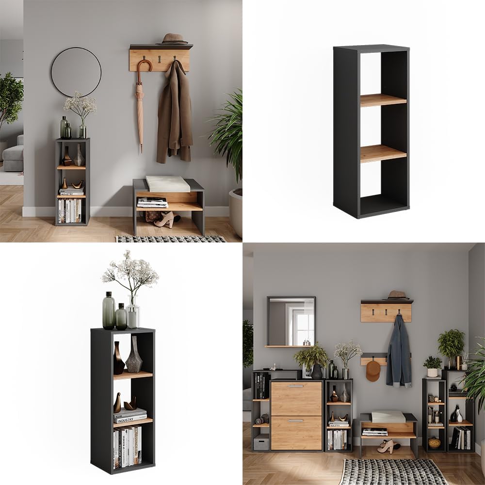 Standregal Orlando, Anthrazit/Goldkraft Eiche 80 x 30 cm