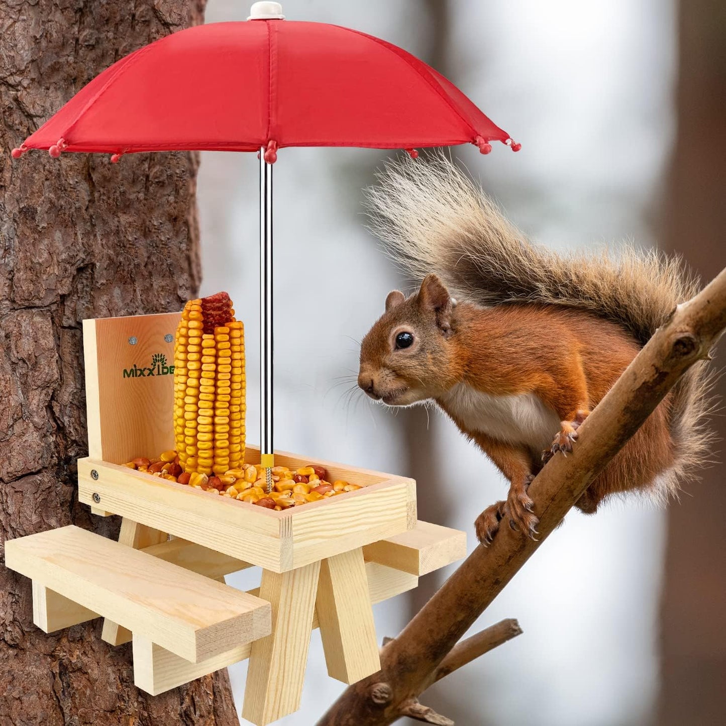 Eichhörnchen-Picknick-Tisch Futterspender mit Regenschutz, 1-Rot