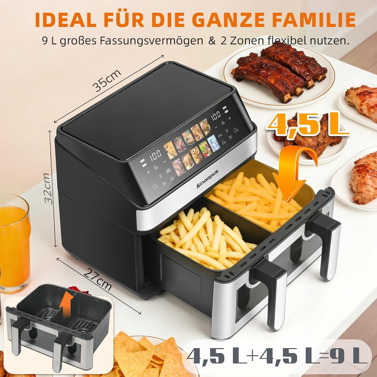 903A Heissluftfritteuse mit Dual Cook und Touchscreen, 903a-schwarz