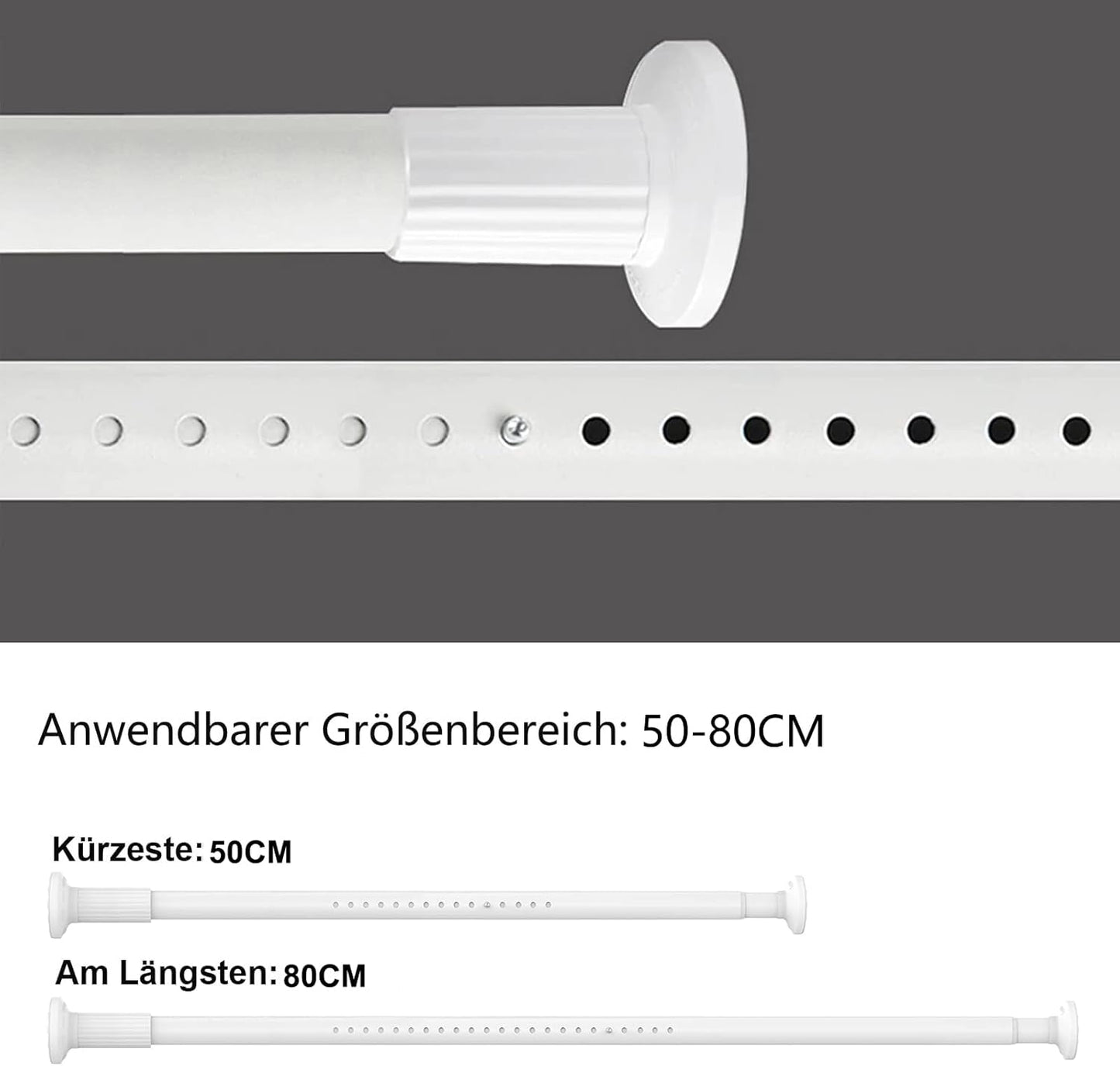 Teleskop-Duschvorhangstange, 50-80cm Weiß