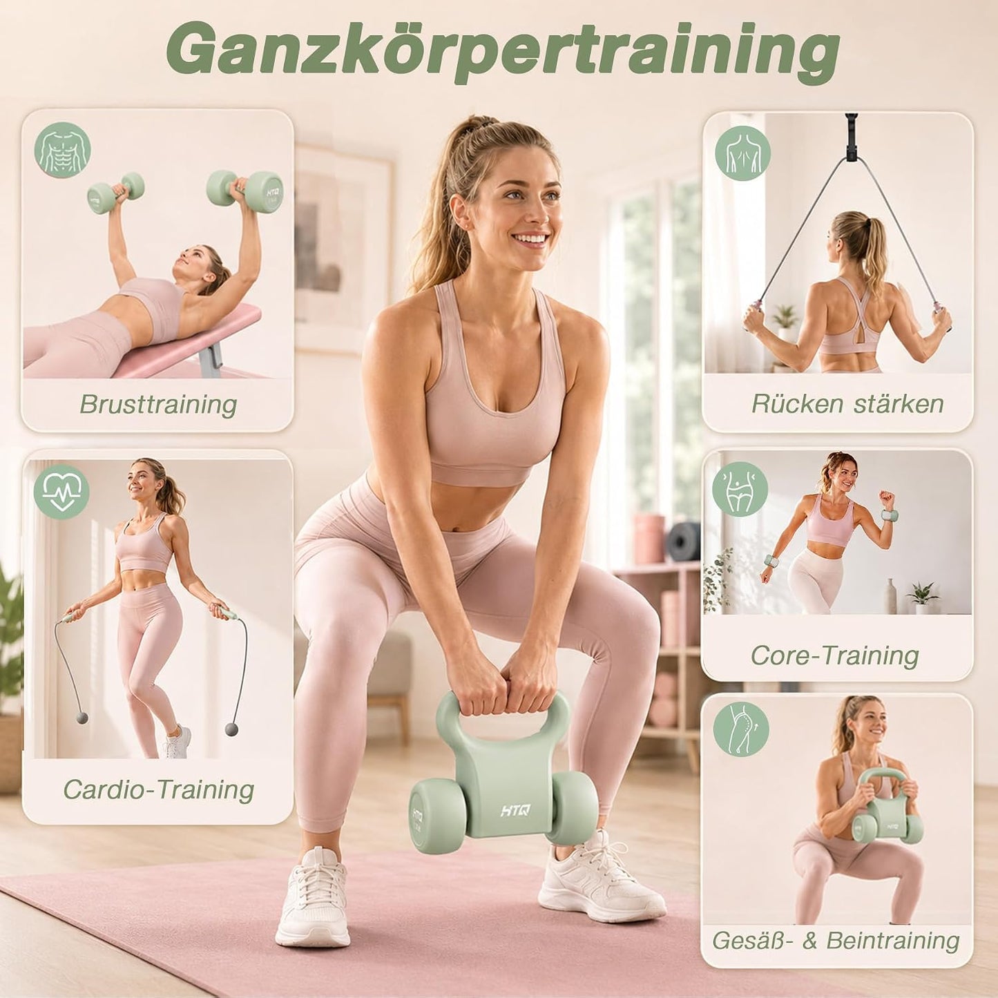 Fitnessgeräte-Set für Zuhause & Krafttraining, GrünA L