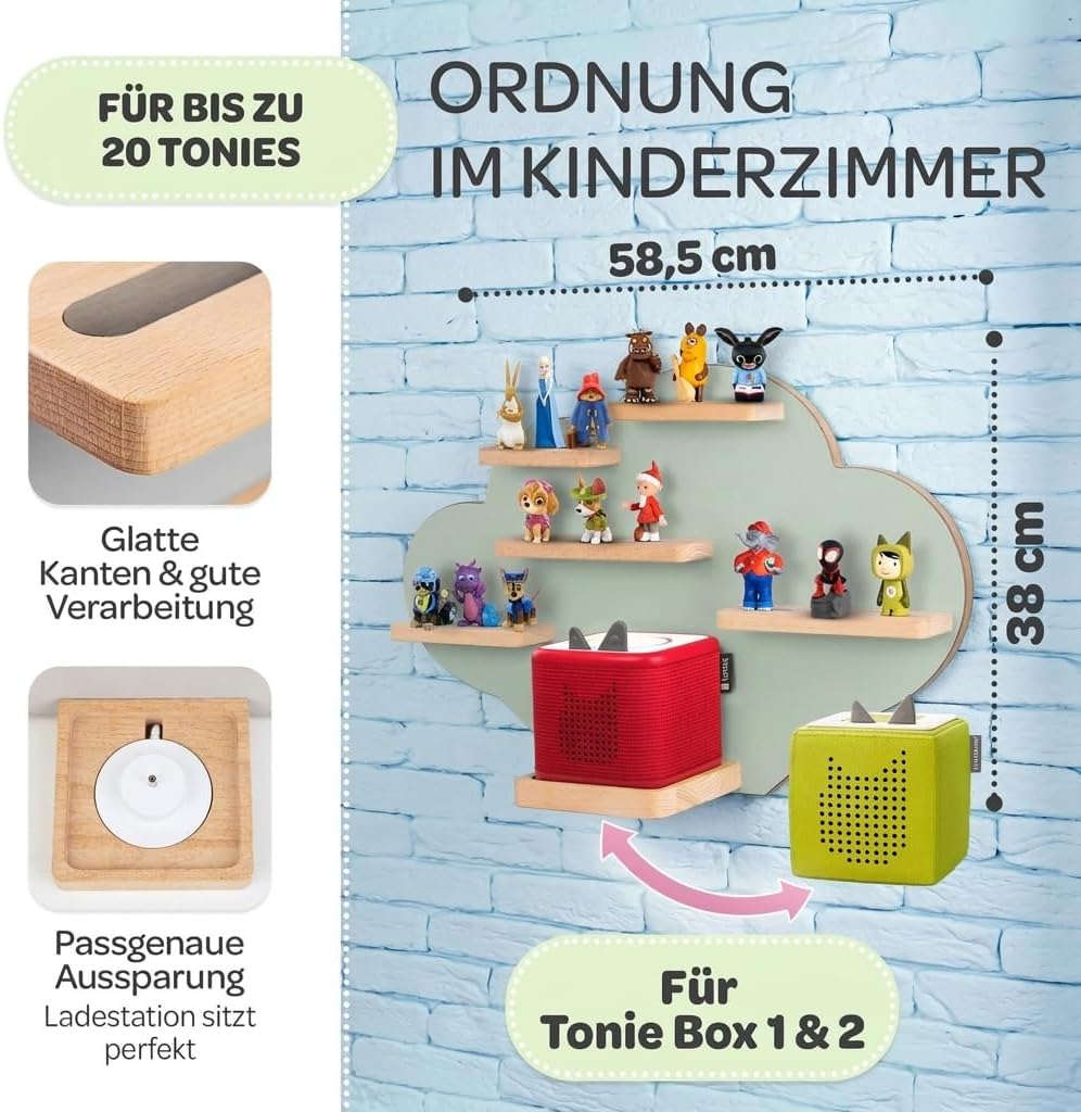Tonie Regal Wolke für Toniebox-Figuren (mit Tragetasche), Grün