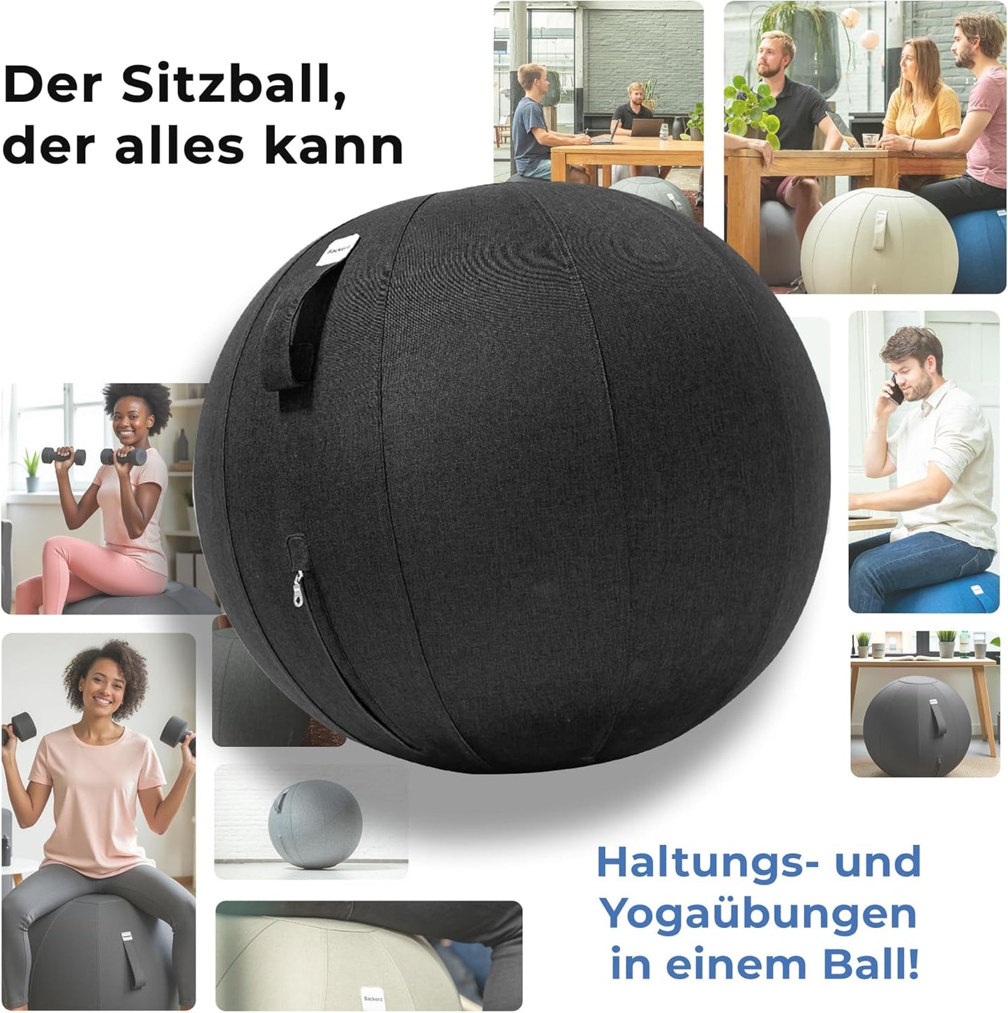 Ergonomischer Sitzball, 75 cm Schwarz